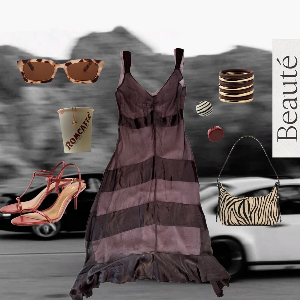 Brown and pink BCBG early 2000’s dress